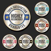 Collection of hundred percent satisfaction guarantee highly recommended multicolor badges vector