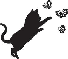 A kitten is playing with a butterfly. A wall sticker with the image of a Maine Coon kitten. vector
