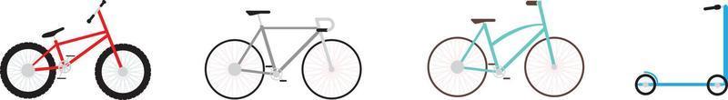 bicicleta, patinete. dispositivos de rueda para deportes sobre un fondo blanco vector