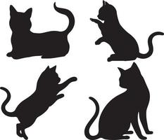 Set black silhouettes of cats and kittens cat footprints isolated on a white background vector