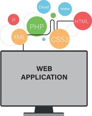 Set of modern flat design icons for application development or software app programming. Web, database, software development.