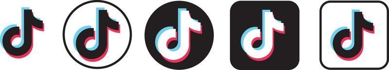 Tik Tok logo set in six different versions in a flat design vector