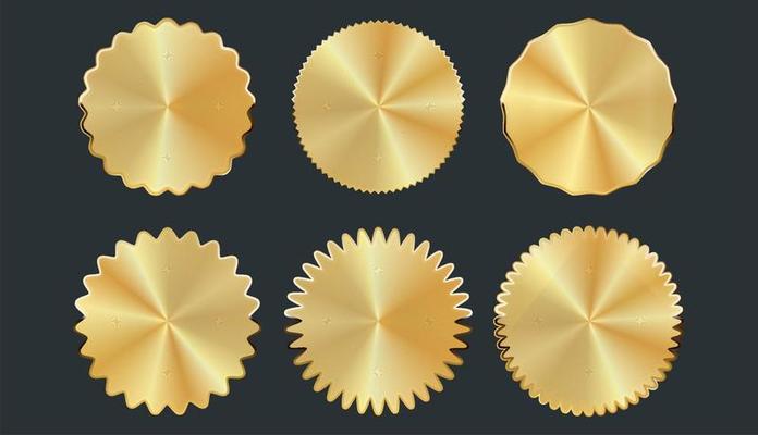 Collection of different shapes golden  badges stickers and tags