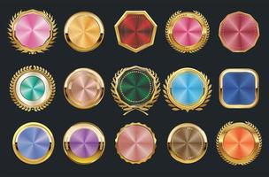 Collection of golden badges and labels with conical gradient retro style vector