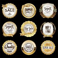 colección de insignias y etiquetas de venta retro dorada