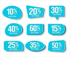 Collection of promo stickers and badges with different percent discount vector