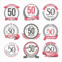 Collection of anniversary badges and labels retro design vector