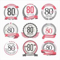 Collection of anniversary badges and labels retro design vector