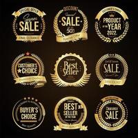 Collection of golden badges and laurel wreath retro style vector