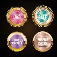 Collection of golden badges and labels with conical gradient retro style vector