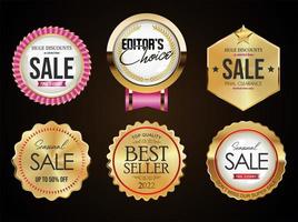 Collection of golden  badges and labels on black background vector