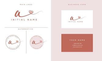 handwriting signature a logo initial with heart shape and business card vector