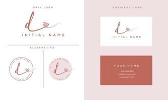 handwriting signature d logo initial with heart shape and business card vector