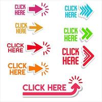 Click here button with hand pointer clicking vector