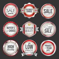 High quality collection of silver gold and red badges and labels retro style vector