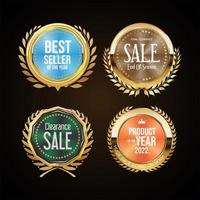 Collection of golden badges and labels with conical gradient retro style vector