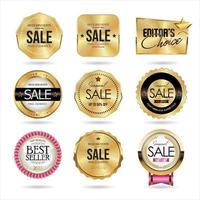 Collection of golden badges and labels retro super sale style vector