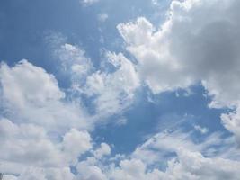 Blue sky white cloud. Outdoor cloudscape beautiful aerial view clear space day nature scenic background. Bright skyline high air fluffy environment. Horizontal sunlight scenery wallpaper background. photo