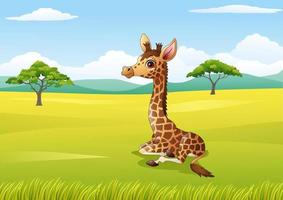 Cartoon giraffe sitting in the jungle vector