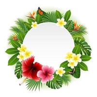 Circle blank sign with flowers and leaves background vector