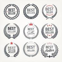 Collection of best seller award label icon design with laurel wreath vector