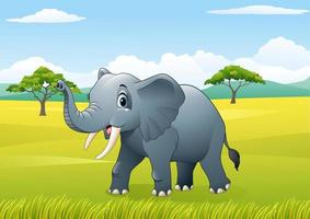 Cartoon funny elephant in the jungle vector