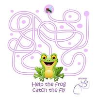 Card with maze game, help the frog catch the fly vector