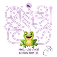 Card with maze game, help the frog catch the fly vector