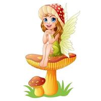 Cartoon little fairy sitting on mushroom vector