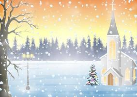 Winter landscape with church vector