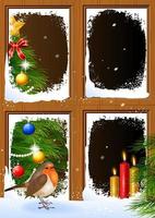escenas navideñas vistas a través de una ventana de madera vector