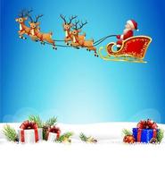 Christmas background with Santa Clause riding his reindeer sleight vector