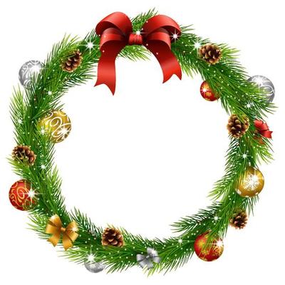 White card with Christmas wreath and bow