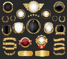 colección de insignias doradas etiquetas laureles escudo y placas de metal vector