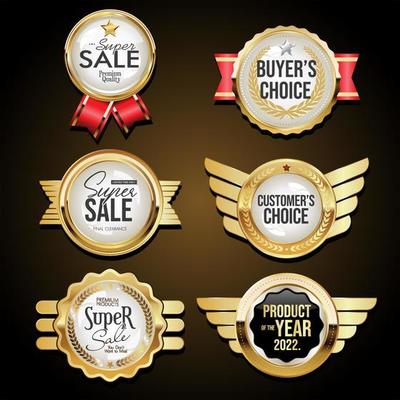 High quality collection of silver gold and red badges and labels retro style