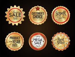 Collection of golden  badges and labels on black background vector