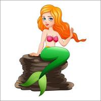 Cartoon mermaid sitting on the rock vector