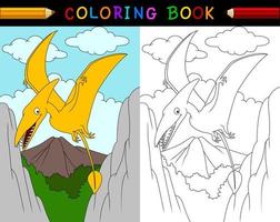 Cartoon pterosaurs coloring book vector