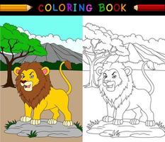 libro para colorear de león de dibujos animados vector