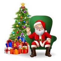 Cartoon Santa Claus sitting on green arm chair vector