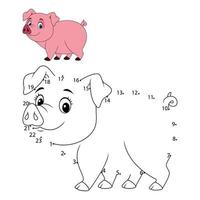 Connect the number to draw the pig animal educational game for children vector