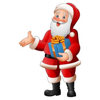 Cartoon Santa Claus holding a gift box vector