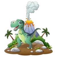 Cartoon happy dinosaur in the prehistoric background vector