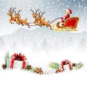 Christmas background with Santa Clause riding his reindeer sleight vector