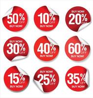 Collection of promo stickers and badges with different percent discount vector