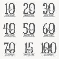 Collection of Anniversary retro symbols isolated on white background vector