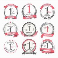 Collection of anniversary badges and labels retro design vector