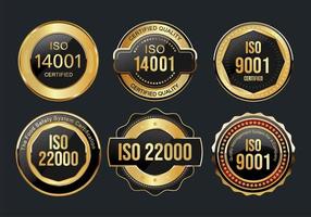 Collection of Iso certification golden badge vector