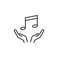 Charity and philanthropy concept. Hight quality sign drawn with thin line. Suitable for web sites, stores, internet shops, banners etc. Line icon of musical note above opened hands vector