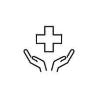 Charity and philanthropy concept. Hight quality sign drawn with thin line. Suitable for web sites, stores, internet shops, banners etc. Line icon of cross over opened hands vector